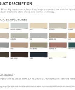 This is the color chart for Tremco Dymonic FC sealant products