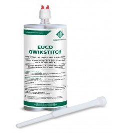 A 22-ounce tube of Euclid Quick Stitch Crack Repair, a product used for repairing cracks in concrete surfaces.
