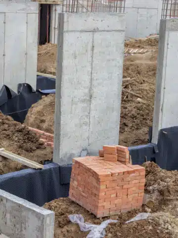 Building construction site with clay brick on pallet 2