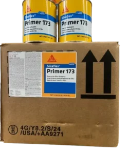 Two 1-pint cans of Sika Primer 173 along with the box of 12 they come in