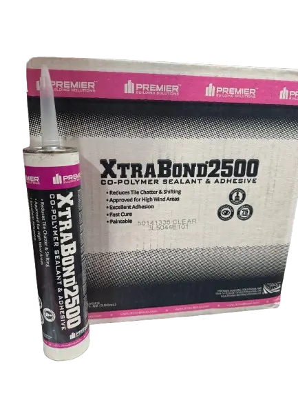 A tube next to a full box of XtraBond 2500 co-polymer Sealant and adhesive
