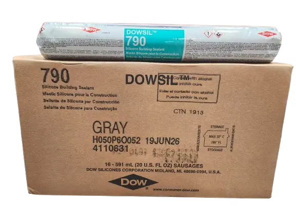 A box and single 20oz sausage of DOWSIL 790 Silicone Building Sealant